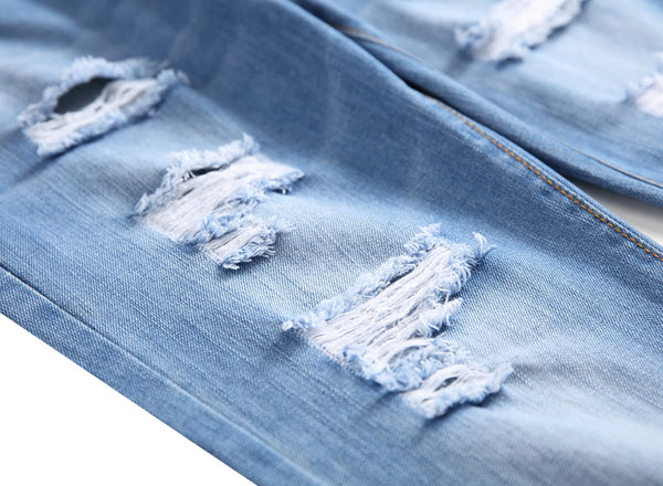 New Spring 2027 Men's Ripped Jeans, Blue Denim Pants for Summer and Fall, Asian Sizes 28–42.