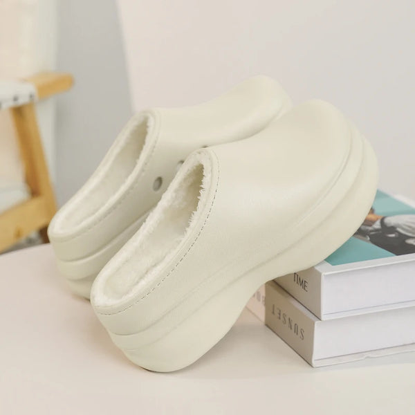 Men Women's Thick Sole Cotton Slippers Winter Warm Plus Velvet Slippers Waterproof Non-Slip Light Hotel Chef Kitchen Work Shoes