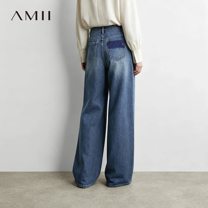 Amii Women's Straight Jeans Color Block Embroidered Slimming Trouser Casual Versatile Pants 2026 Autumn Women's Jeans 12643114