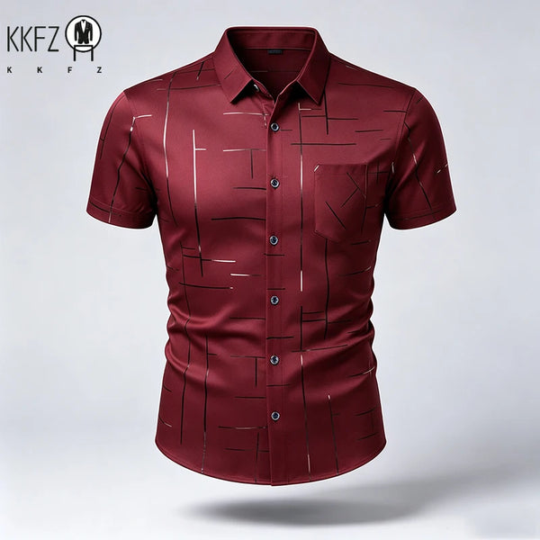 New Mens Lapel Short Sleeve Dress Shirts Anti Wrinkle Smooth Touch Fabric Slim Silhouette Office Daily Wear Tops