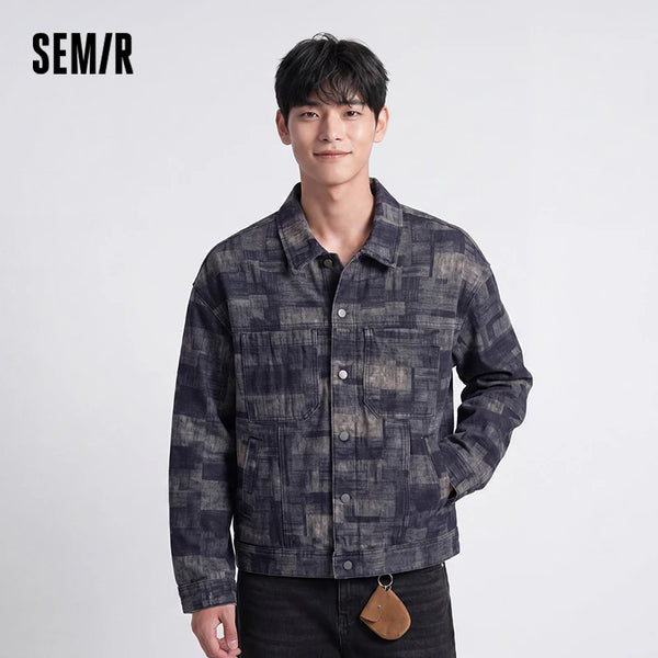 អាវក្រៅបុរស Semir Denim Retro រលុង ហោប៉ៅងាយស្រួលប្រើ Street Casual Style រដូវស្លឹកឈើជ្រុះ Outerwear Urban Daily Set 2026