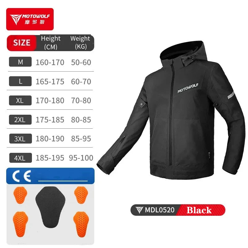 អាវជិះម៉ូតូ Motowolf សម្រាប់បុរស ឈុតជិះលេងក្រៅផ្ទះមានផាសុកភាព អាវការពារខ្យល់ រួមជាមួយសម្ភារៈការពារ CE