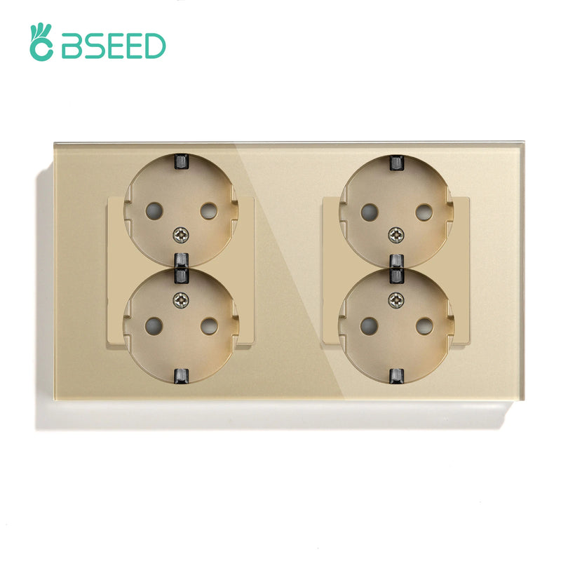 BSEED EU Wall Sockets Double Power Outlets White Black Double Frame USB Type-C Phone Charge Port Glass Panel Kids Protection 16A