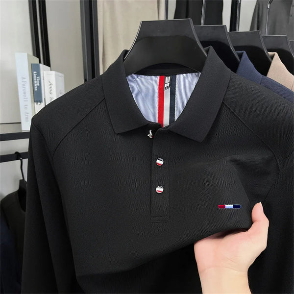 High Quality Man Long Sleeved Polo Shirt Lapel Button Exquisite Pattern Embroidery Autumn New Versatile Business Casual Menswear