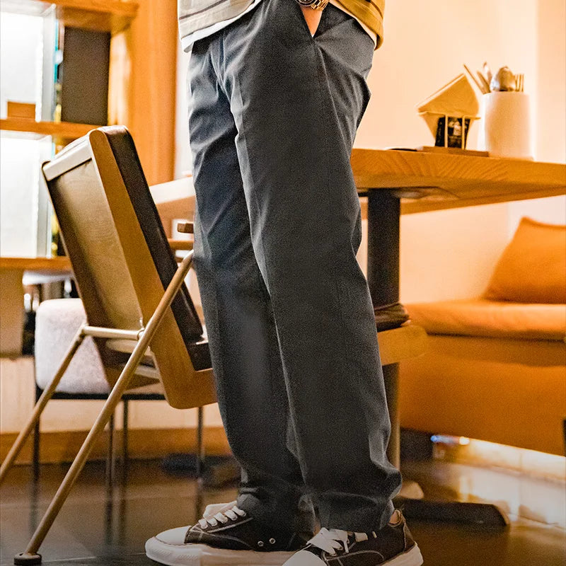 Maden Retro Straight-fit Blazer Trousers Khaki Casual Tapered Pants Elastic Waist Comfortable Pants for Men's Spring and Autumn
