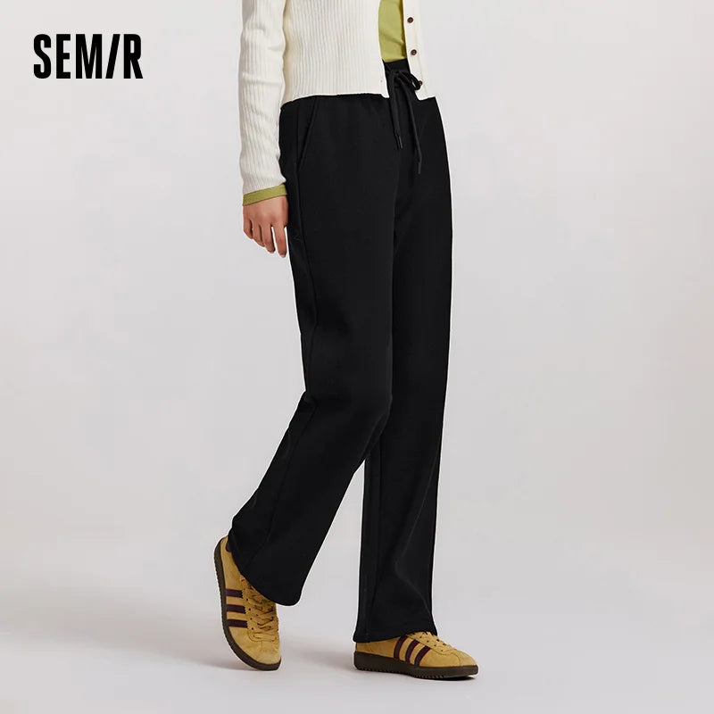 Semir Solid Pants Wool Blend WideLeg Women Winter 2025 Fleece Soft Warm Comfortable Elegant Casual Trousers