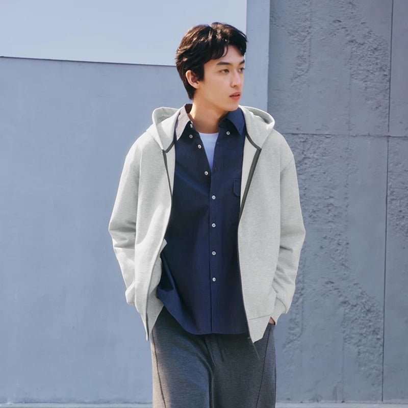 Semir Minimalist Jacket Men Spring Knitted Hooded Outdoor Casual Versatile Couple Style Loose Comfortable Daily Top