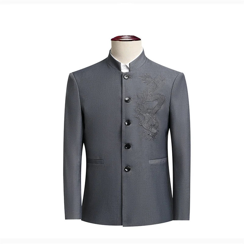 Chinese Style Men's Long Sleeve Suit Jacket, Slim Fit Coat, Asian Size M-6XL, Available in Blue,Black,White,Red,Grey Blazers