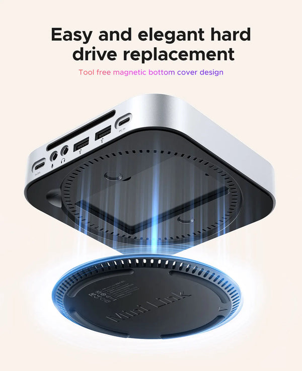 ORICO New Version MiniLink USB HUB Docking Station for Mac Mini M4 M4 Pro M.2 NVMe SSD 8TB Max 40Gbps USB-A&C Ports