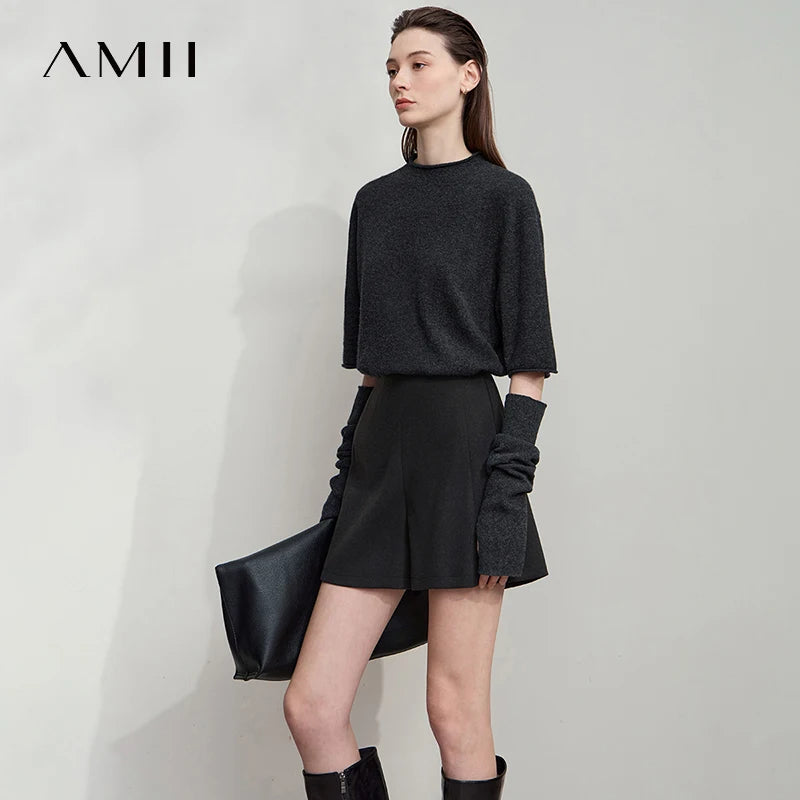 AMII 2025 ខោខ្លីសម្រាប់រដូវស្លឹកឈើជ្រុះសម្រាប់នារីៗ រលុង ជើងធំទូលាយ សាមញ្ញ និងឆើតឆាយ សម្រាប់នារីការិយាល័យ 12523083