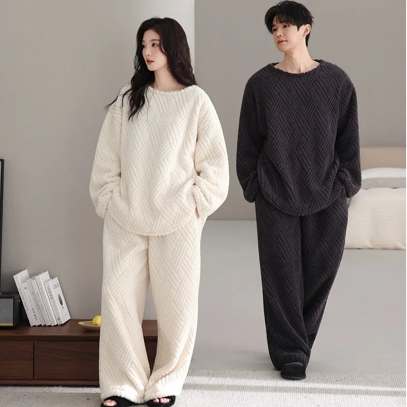 Pajama Woman Winter Flannel Thicken Warm Sleepwear Set New Hot Velvet Home Clothes Casual Women's Pyjamas Suit Couple Pijamas