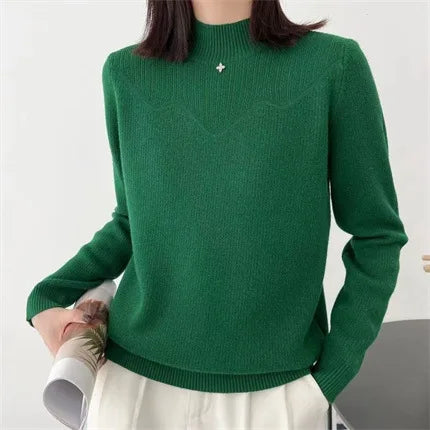Thicken Velvet Pollovers Top Female Fleece Warm Winter Clothes Woman Half Turtleneck Long Sleeve Women's Sweater Bottom Jumper