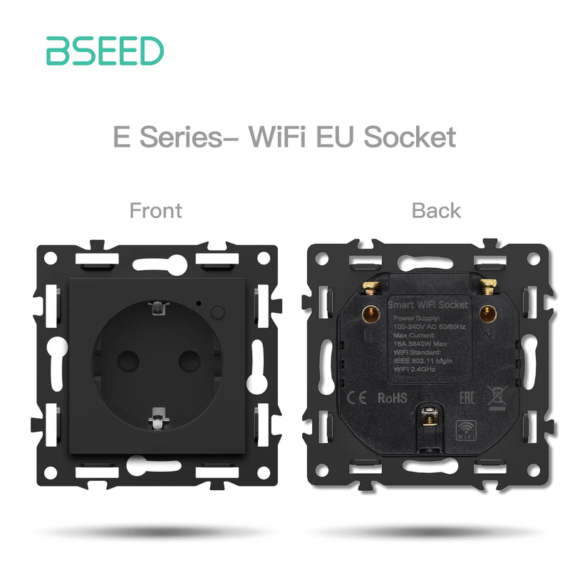 BSEED WIFI Click Light Switch Part Smart Wifi Switch Function DIY Part EU Wifi Socket Outlets Parts Glass Frame Only Black