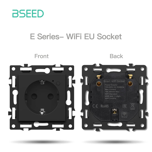 BSEED 1/2/3/4Gang WIFI ចុចប៊ូតុងប្តូរផ្នែកស៊ុមប្លាស្ទិក មុខងារប្តូរវាំងននឆ្លាតវៃ ផ្នែក EU Smart Socket DIY រួមបញ្ចូលគ្នា