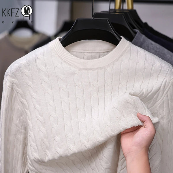 New Arrival Mens Crew Neck Knit Sweater Thick Soft Cable Knit Material Slim Cut Long Sleeve Autumn Winter Outer Tops