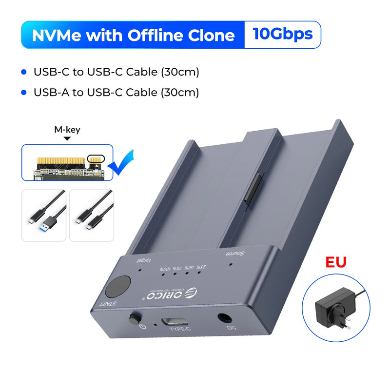 ORICO M.2 NVMe Cloner Dual Bay NVMe USB C to NVMe SSD Enclosure Aluminum M.2 Duplicator Offline Clone for PCIe M-Key SSDs 8TB