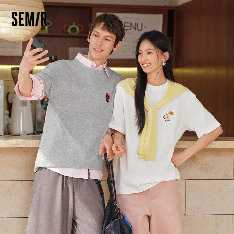 Semir Men Tshirt Embroidered Round Neck Knit Short Sleeve 2026 New Casual Fashion Soft Comfortable Daily Top Wear