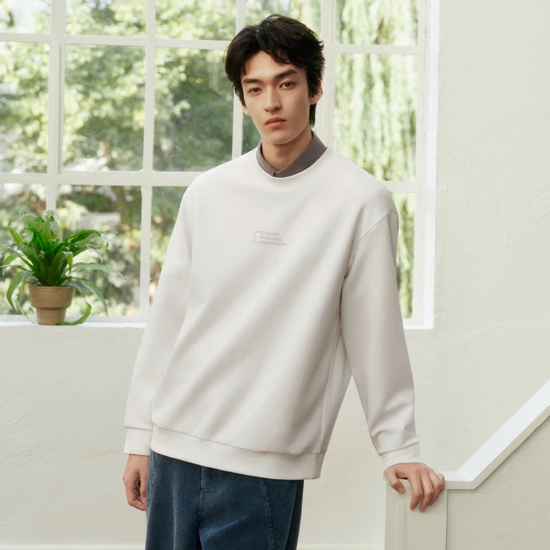Semir Soft Hoodie Men Spring Letter Print Crew Neck Casual Comfortable Daily Wear Basic Versatile Stylish Pullover Top