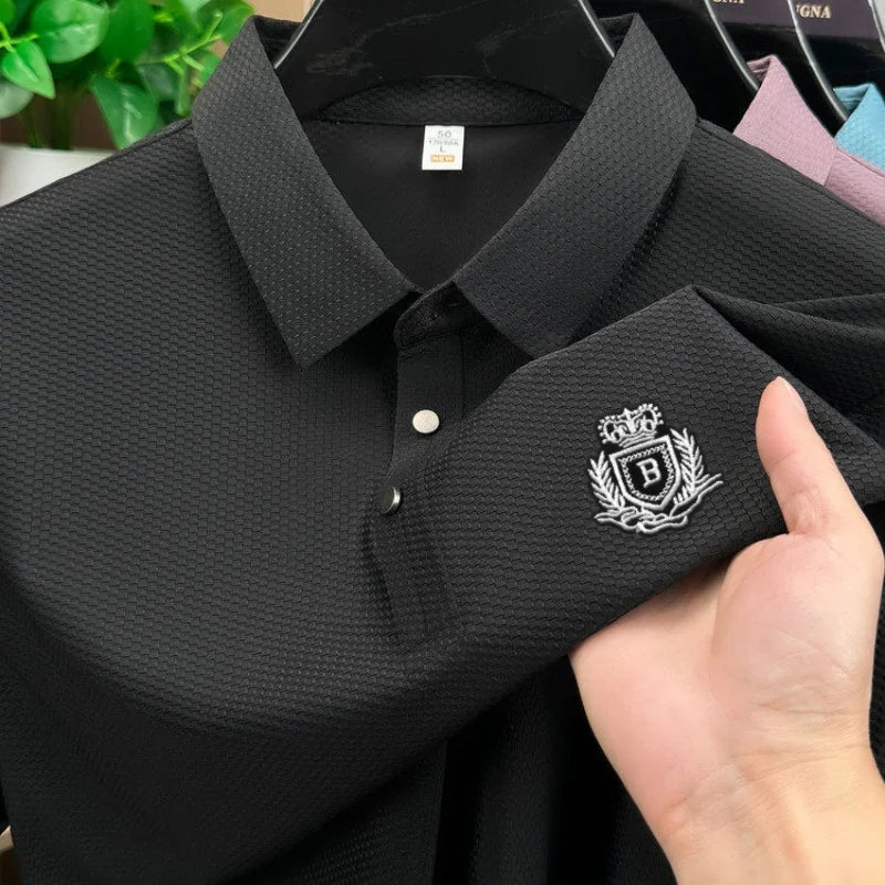 High-End Original Man Short-Sleeved Polo Shirt Lapel Button Letter Embroidery British Style Ventilate Close-Fitting MensClothing
