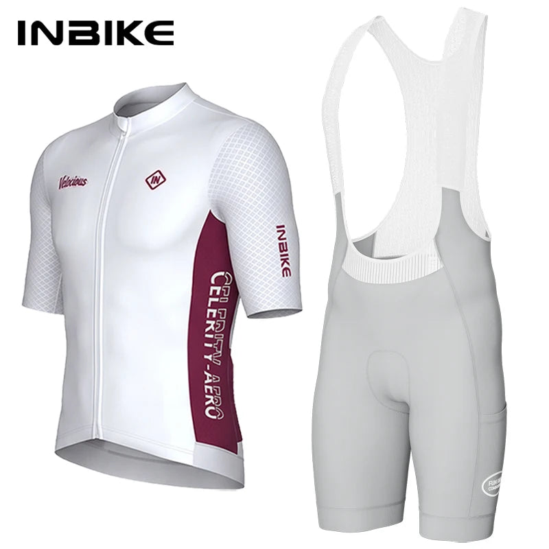 INBIKE Men's Cycling Jersey Set Road Bike Shorts Sleeves Jersey with Pokcets Bib Shorts with Padded MTB Cycling Clothing for Men