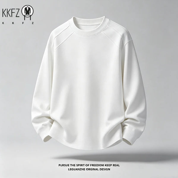 Mens Lightweight Pullover Sweatshirt Crew Neck Long Sleeve Textured Shoulder Panel For Street Activities