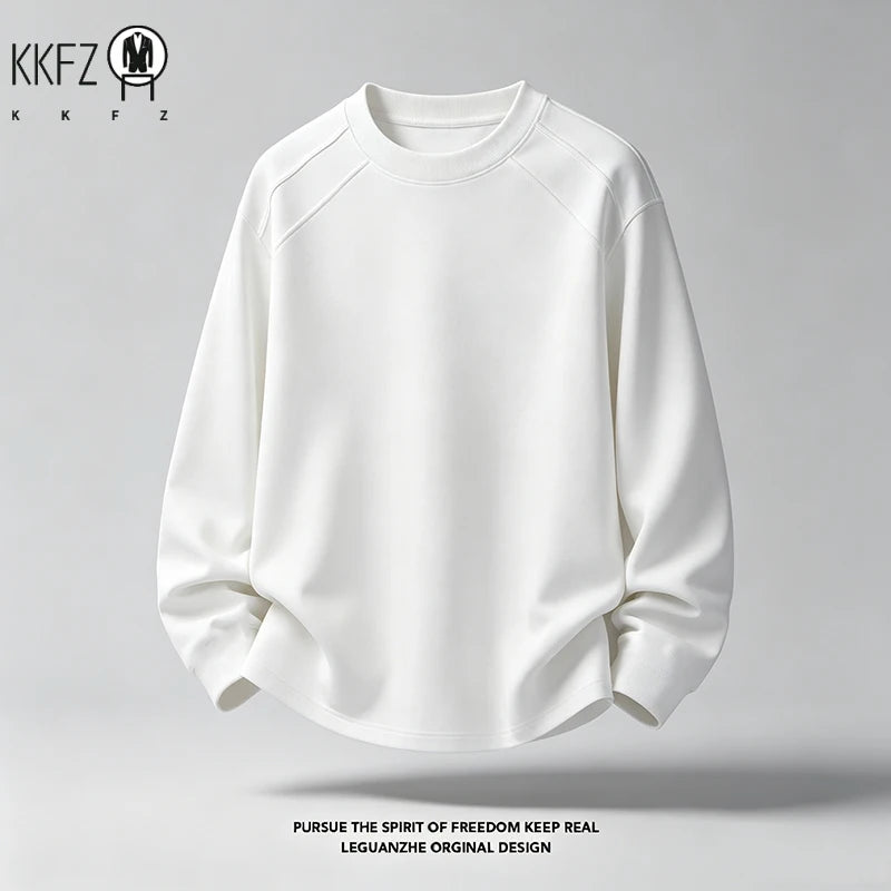 Mens Lightweight Pullover Sweatshirt Crew Neck Long Sleeve Textured Shoulder Panel For Street Activities