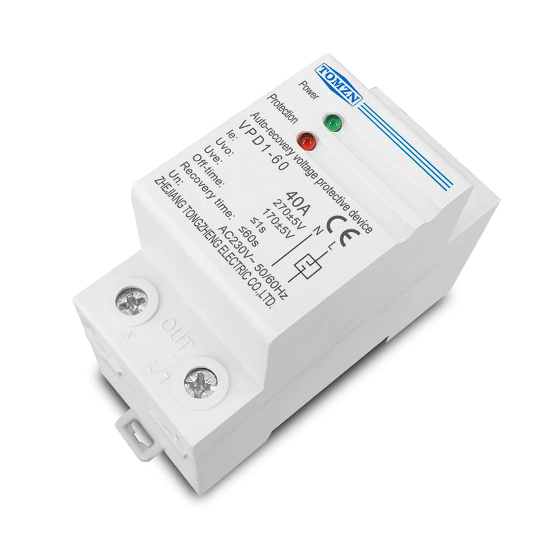 TOMZN 40A 230V Household Din rail automatic recovery reconnect over voltage and under voltage  protective device protector