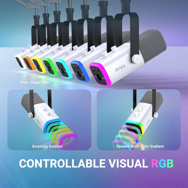 ឈុតមីក្រូហ្វូនលេងហ្គេម FIFINE USB/XLR ជាមួយរន្ធដោតកាស/RGB/Boom Arm, ឈុតមីក្រូហ្វូនឌីណាមិកសម្រាប់កុំព្យូទ័រ PS5/4 Mixer AmpliGame ពណ៌ស-AM8TW