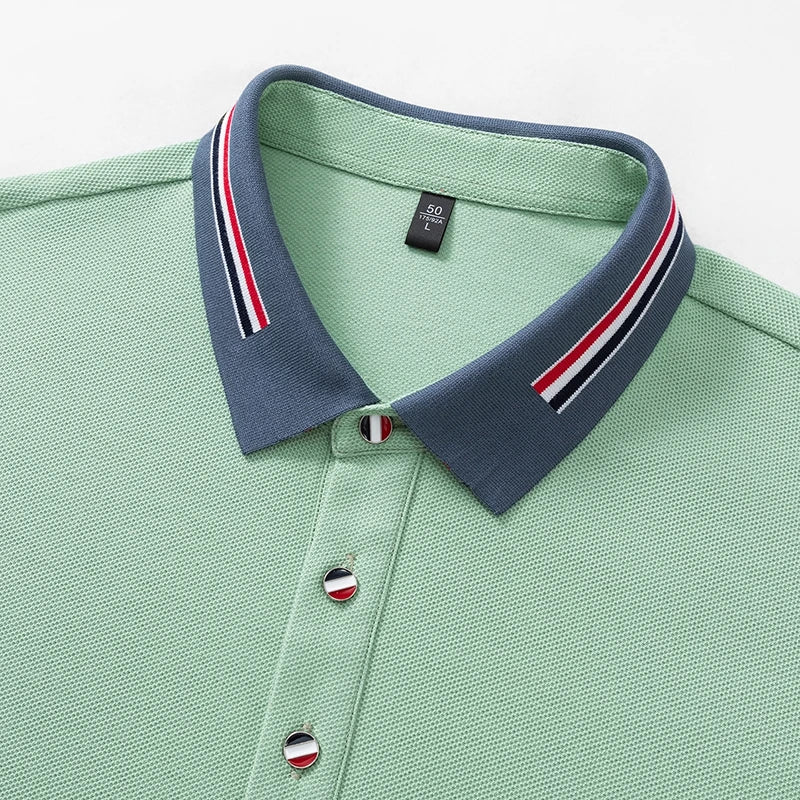 Quality Man 100%Cotton Long-Sleeved Polo Shirt Lapel Button Exquisite Pattern Embroidery Autumn New Leisure Versatile Men's Wear