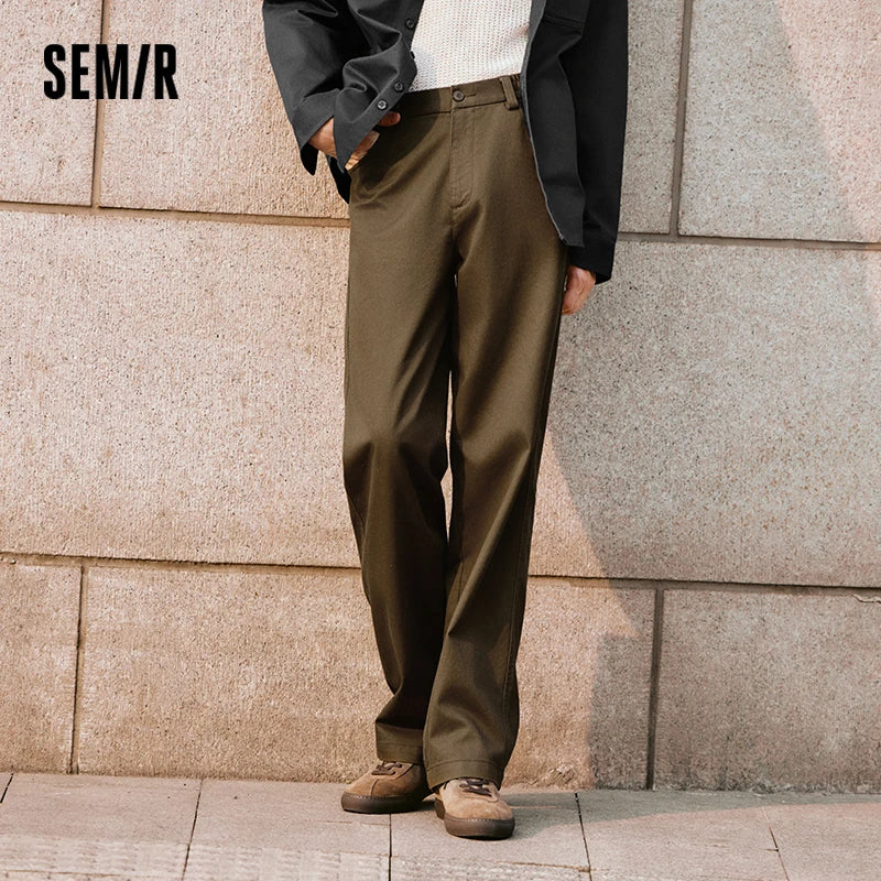 Semir Fleece Pants Men Solid Color Versatile Cargo Pants Elastic Waist Loose Straight Leg Trendy 2026 Winter Casual Wear