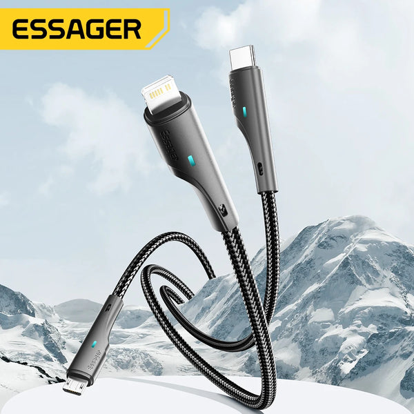 Essager 3 in 1 USB Type C Cable Micro USB Wire Charger For iPhone 14 13 12 X Pro Max Samsung Xiaomi PCPO Mobile Phone Data Cord