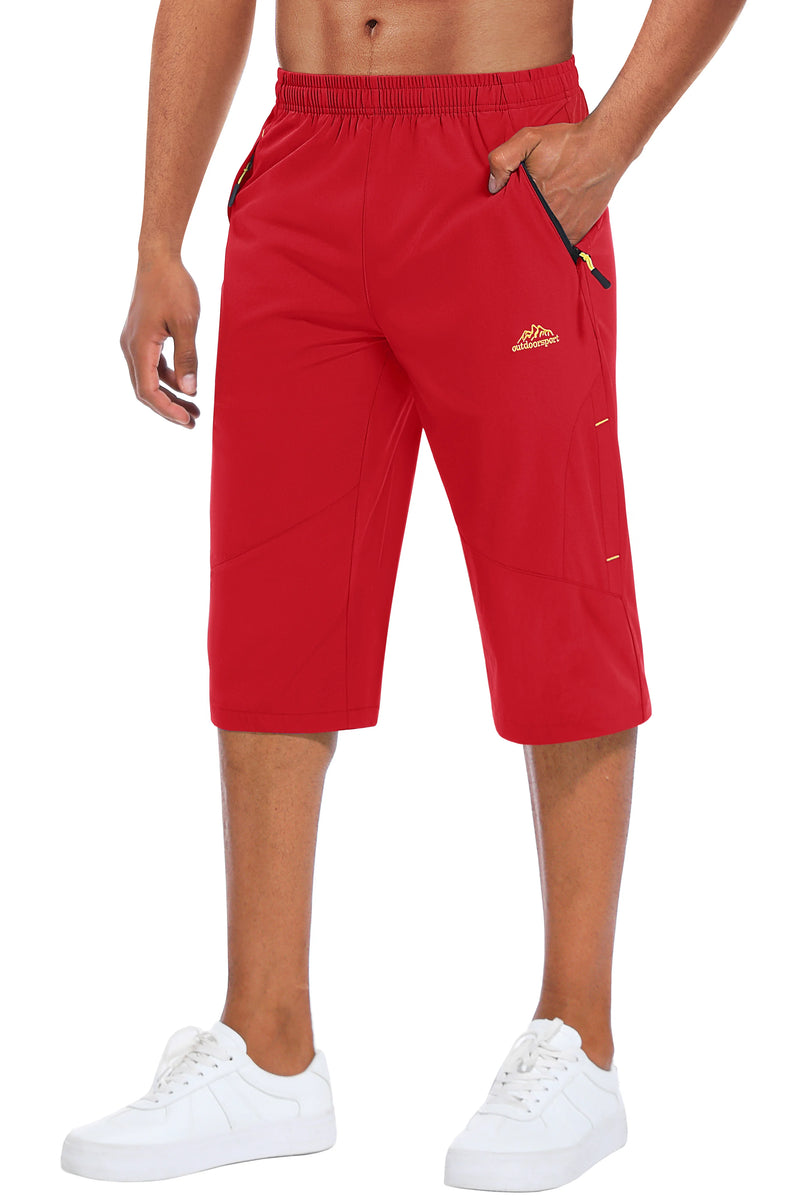 Men’s Capri Quick Dry Water Resistant Stretch Elastic Waist Shorts Lightweight Breathable Hiking Golf Pants with Zipper Pockets