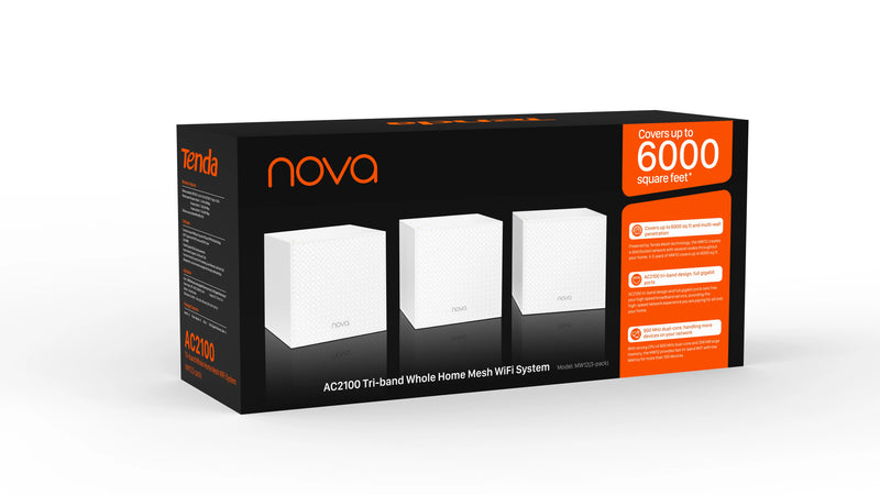 រ៉ោតទ័រវ៉ាយហ្វាយ Tenda Mesh 2100Mbps MW12 Gigabit Dual Band Wireless Roteador AC2100 2.4&5GHz Network Mesh Range Extender គ្របដណ្តប់ 500m²