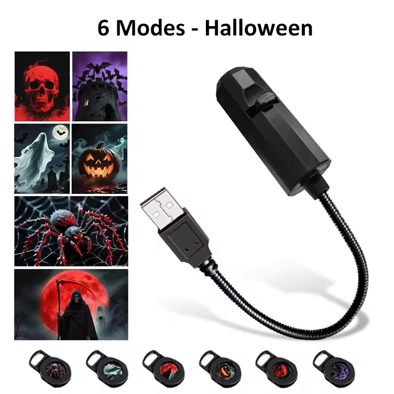 Creative Atmosphere Projection Lamp Pattern Projection USB Plug 360 Degree Rotating Night Light for Party Holiday Ceiling Decor