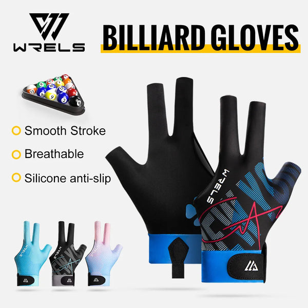 WRELS 1PC Professional Billiard Left Hand Glove Silicone Anti-Slip Elasticity Breathable Billiard Glove 3 Finger Snooker Glove