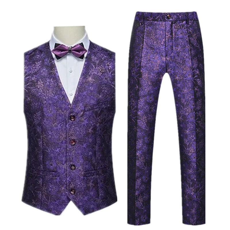 2026 New Men's Sleeveless Vest with Trousers, Wedding Party 2-Piece Set, White, Black, Red, Purple, Asian Size M-6XL