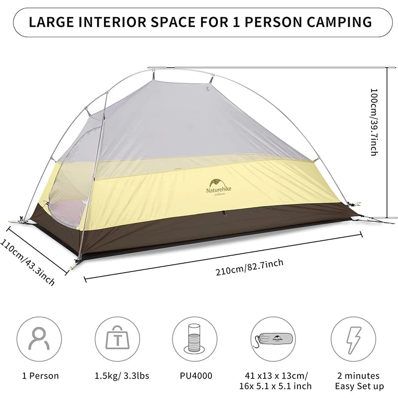 Naturehike Cloud Up 1 Person Camping Tent Portable Ultralight Waterproof Tent Outdoor Travel Beach Hiking Backpacking Tent
