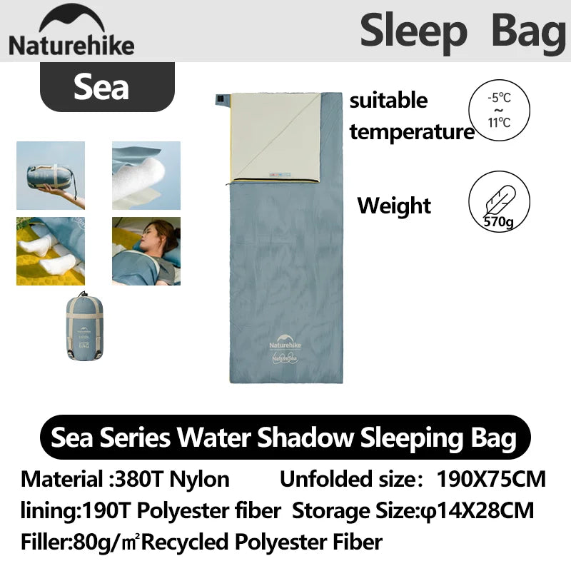 Naturehike Sea Series Spring and Fall Ultralight Eco-Friendly Nylon Sleeping Bag Patchable and Detachable Portable Blanket