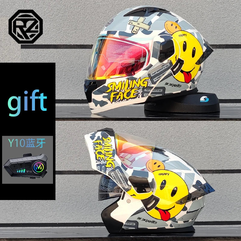 Modular flip motorcycle helmet with Bluetooth earphones, dual lens full helmet ORZ-103