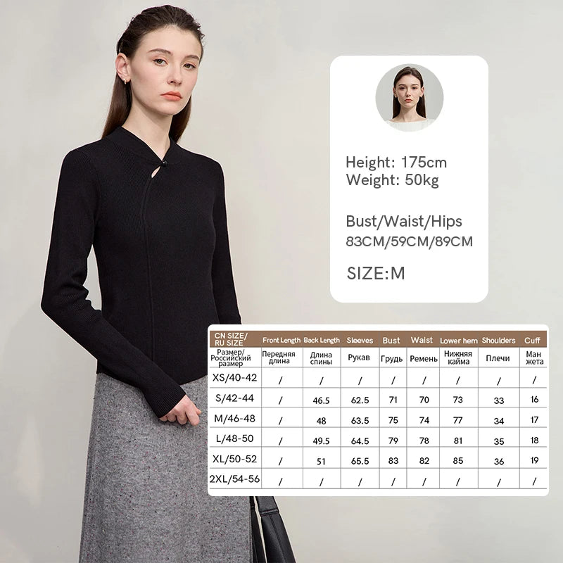 Amii Women's Sweater Cheongsam Collar Slim Pullover Long-sleeved Sweater 2025 Autumn New Minimalist New Female Clothing 12523105