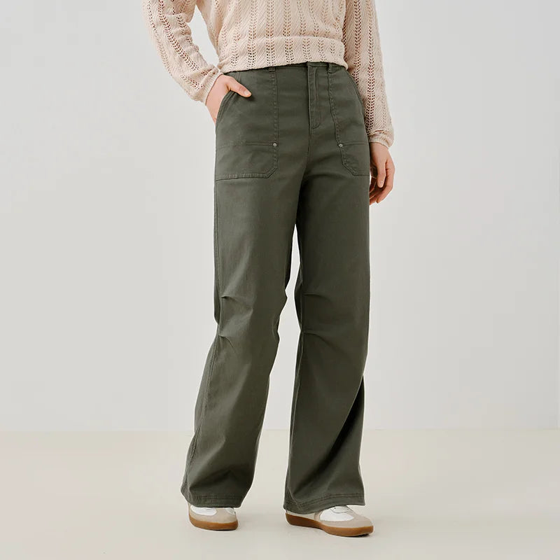 Semir Cargo Pants Women Spring Half Elastic Waist Outdoor Street Style Trendy Wide Leg Casual Versatile Fashion Trousers