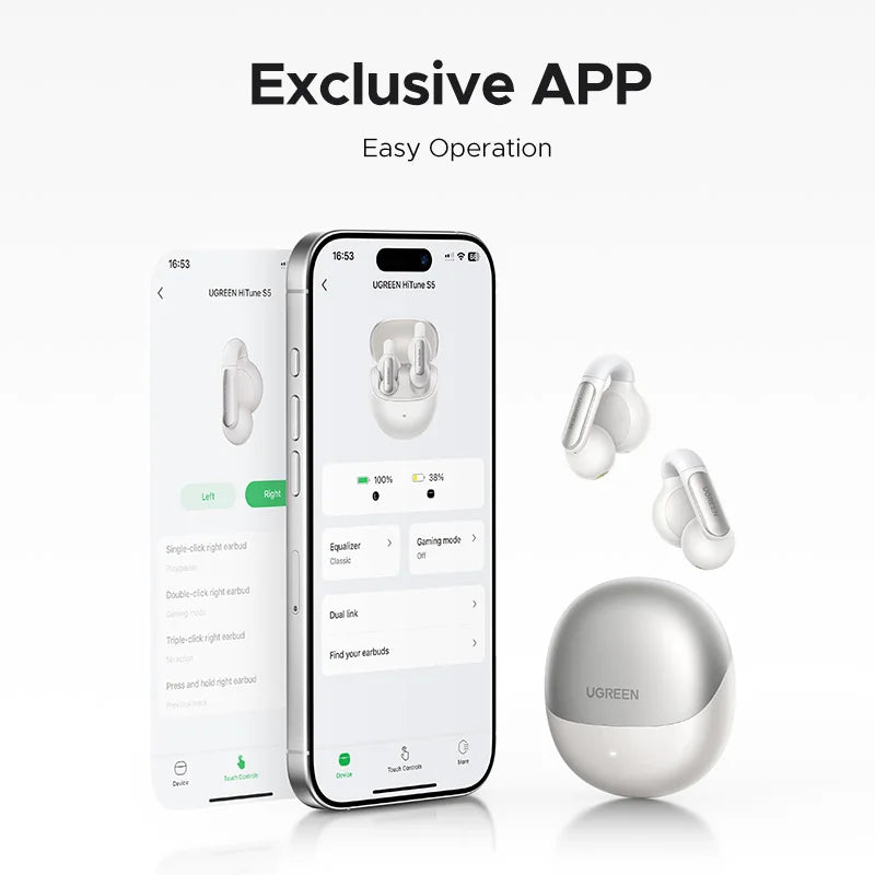UGREEN HiTune S5 TWS Open Ear Clip Wireless Earbuds Bluetooth Sports Earphones Headphones in Mic with Earhooks & Ear Hook