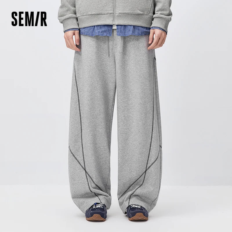 Semir Men Pants Contrast Curved Barrel Leg Loose Straight Sweatpants Sport Casual Style Autumn Trousers Daily Wear 2026