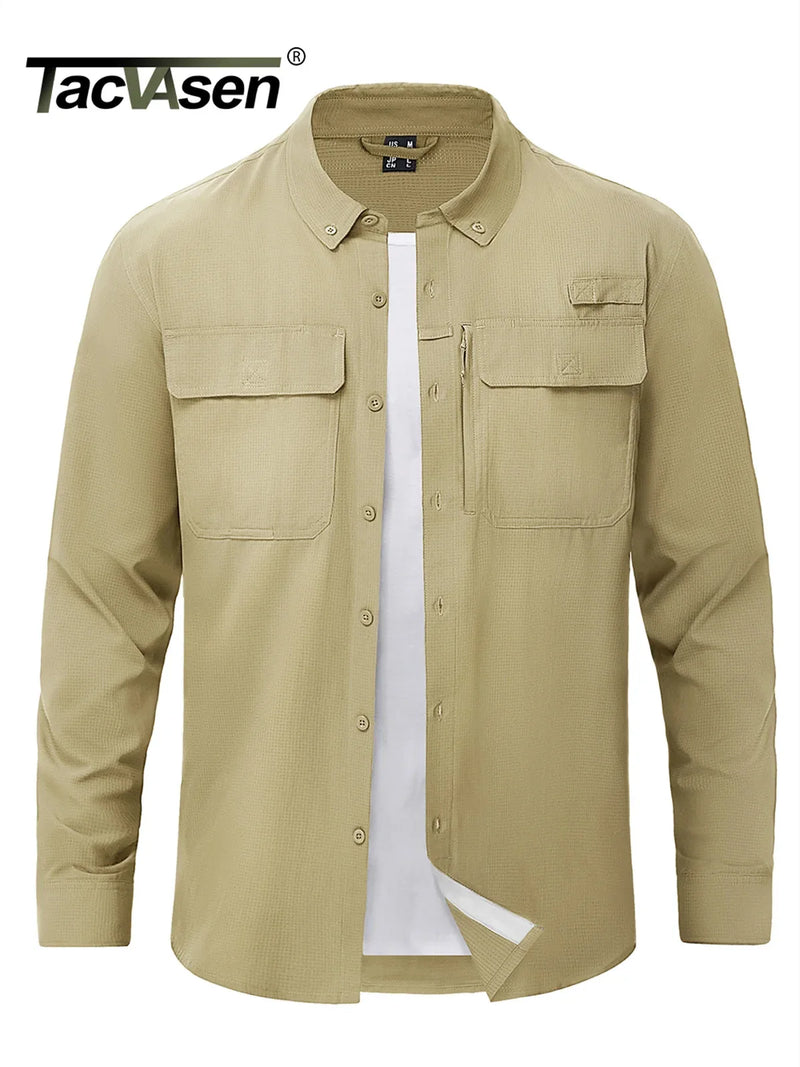 TACVASEN Button Down Fishing Shirts Mens UPF 50+ Quick Dry Long Sleeve Breathable Shirts Outdoor Work UV Sun Protection Shirts