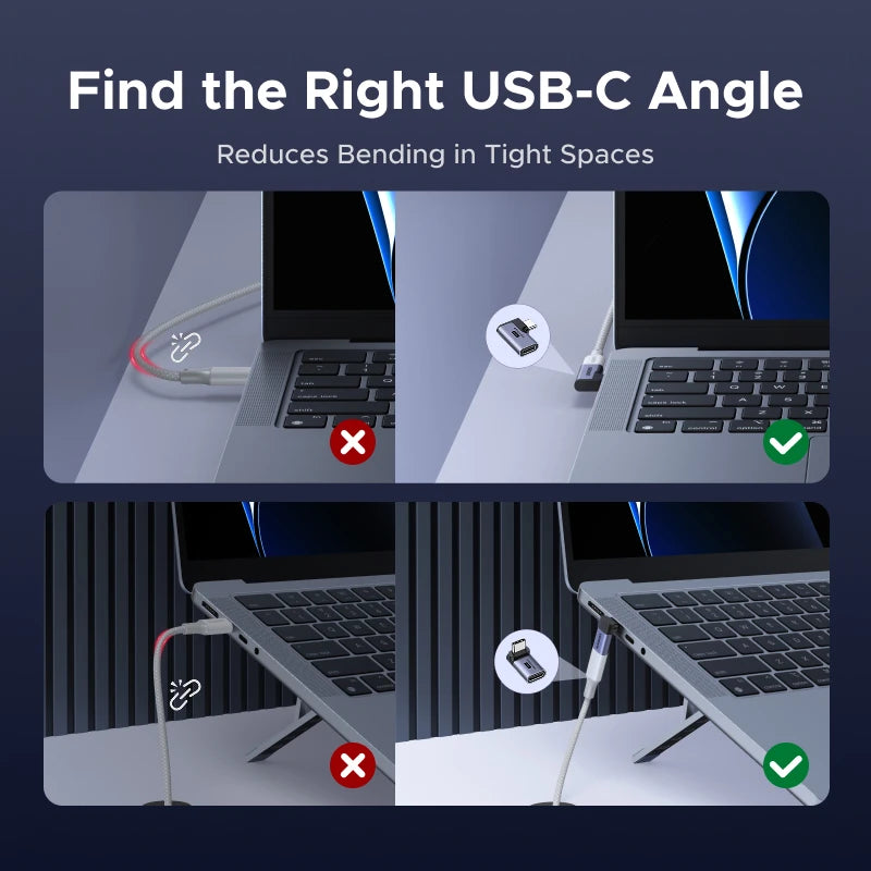 UGREEN USB-C Fmale to USB-C Male Adapter 2PCS Right Angle Support 240W Fast Charging & 40Gbps For Macbook Ipad Phone