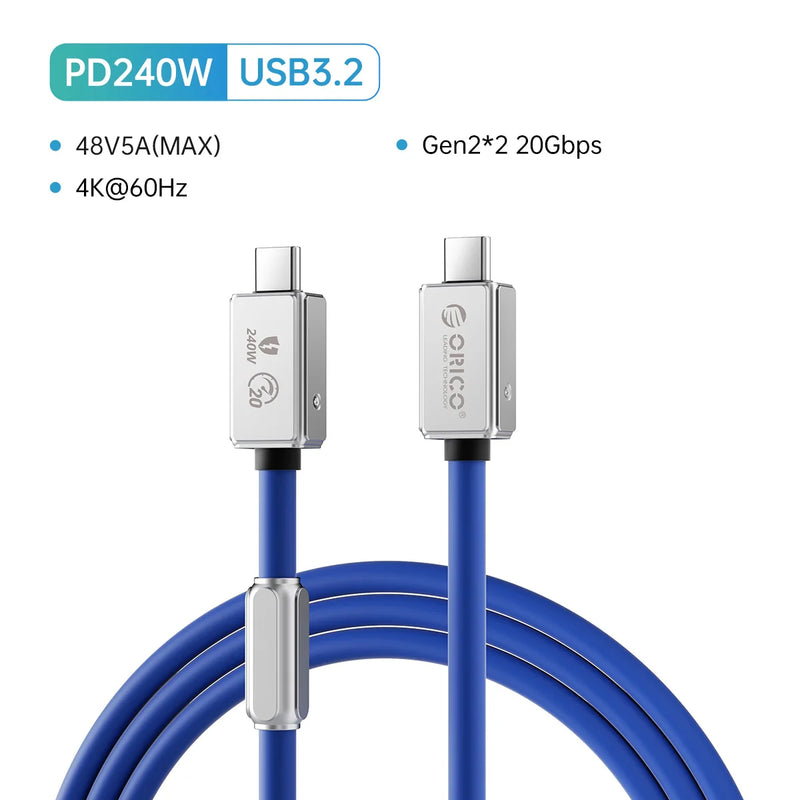ORICO USB4 Cable 240W Compatible Thunderbolt 4 Video 8K60Hz PD3.1 USB C Fast Charge Data Transfer Silicone for Macbook iPhone15