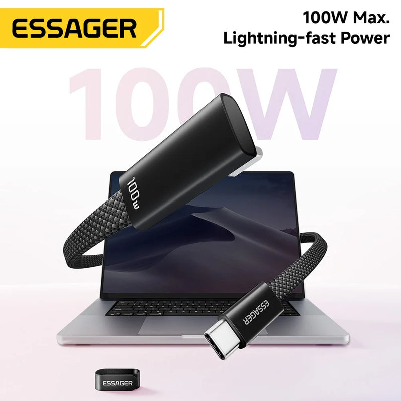 ខ្សែសាក Essager Elbowed 100W USB Type C សម្រាប់ iPhone 17 16 Pro សាកលឿន Type C សម្រាប់ iPad MacBook Pro Xiaomi Samsung Huawei