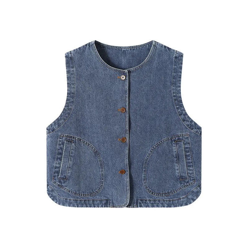 Fashion Versatile Vest Loose Denim Short Jacket Sleeveless Top Women Spring Autumn Buttons Female Waistcoat Casaco Feminino