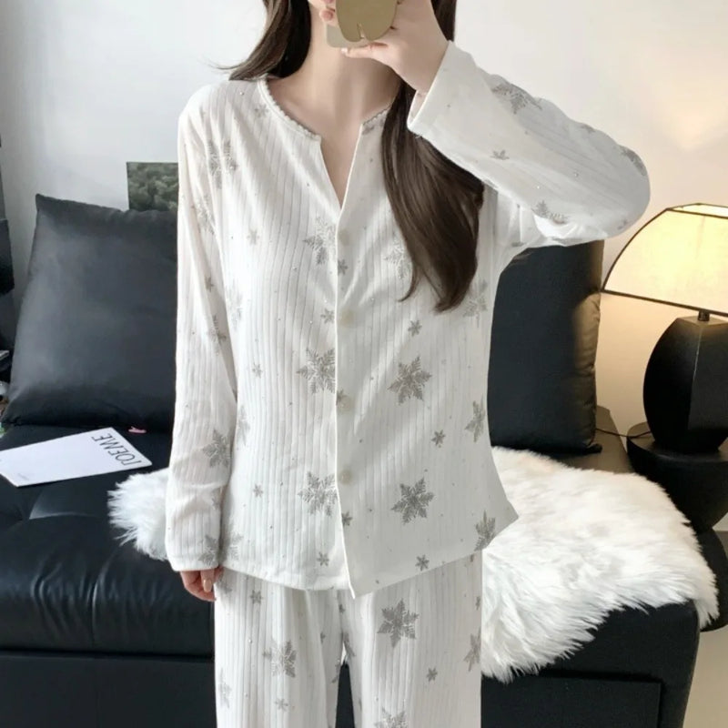 Long Sleeve Top Nightwear for Woman Pajamas Set 2026 Spring Autumn New Casual Loungewear 2 Piece Home Clothes Sleepwear Pijama