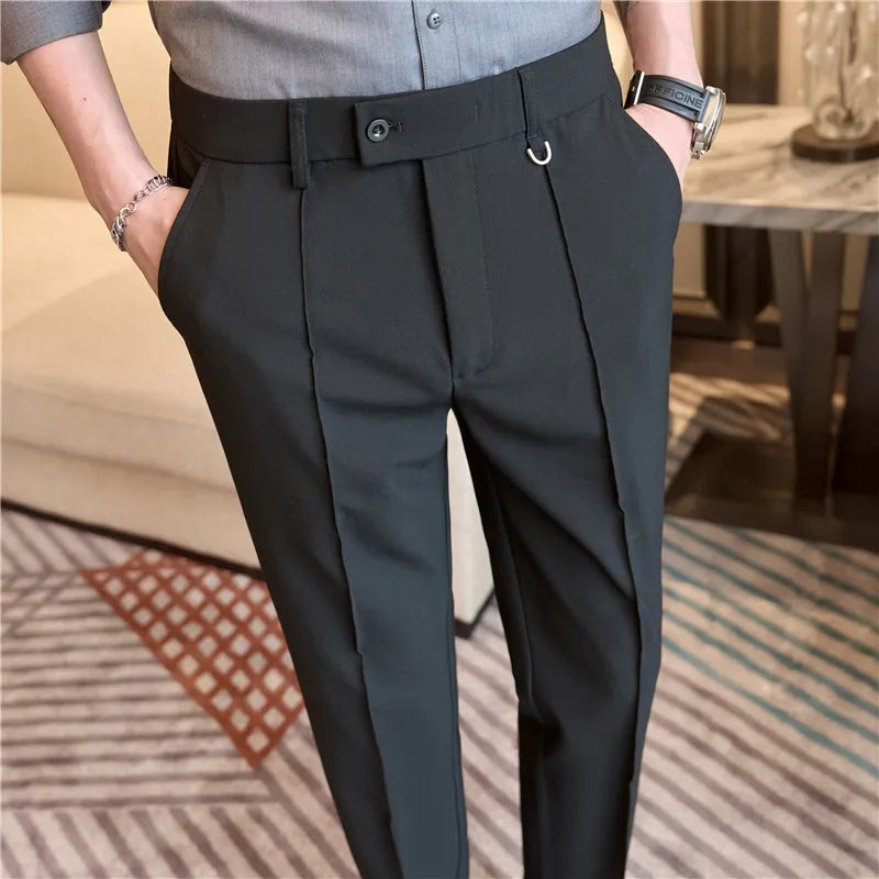 Men's business casual trousers, daily formal work pants, 2024 new high quality, plain color versatile ankle-length trousers.